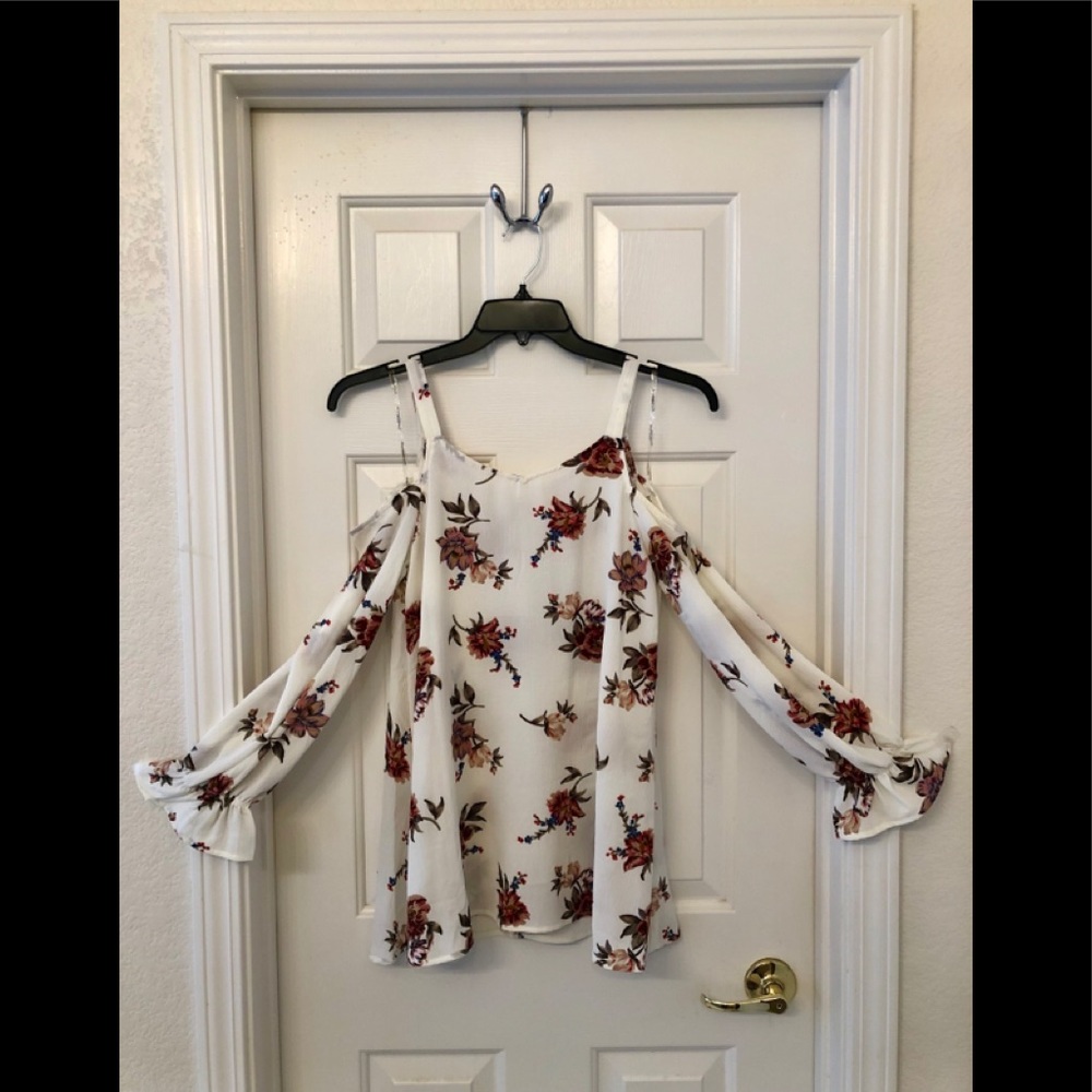 Ivory Floral Cold Shoulder Blouse